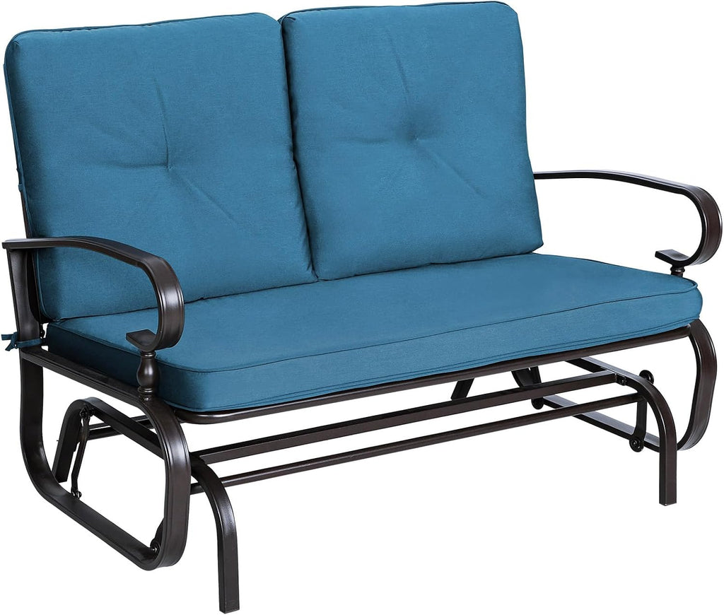 Incbruce Outdoor Glider Rocking Chair Patio Glider Bench for 2 Person, Porch Loveseat Seating Patio Steel Frame Chair Set with Cushion for Porch, Patio, Garden (Blue)