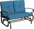 Incbruce Outdoor Glider Rocking Chair Patio Glider Bench for 2 Person, Porch Loveseat Seating Patio Steel Frame Chair Set with Cushion for Porch, Patio, Garden (Blue)