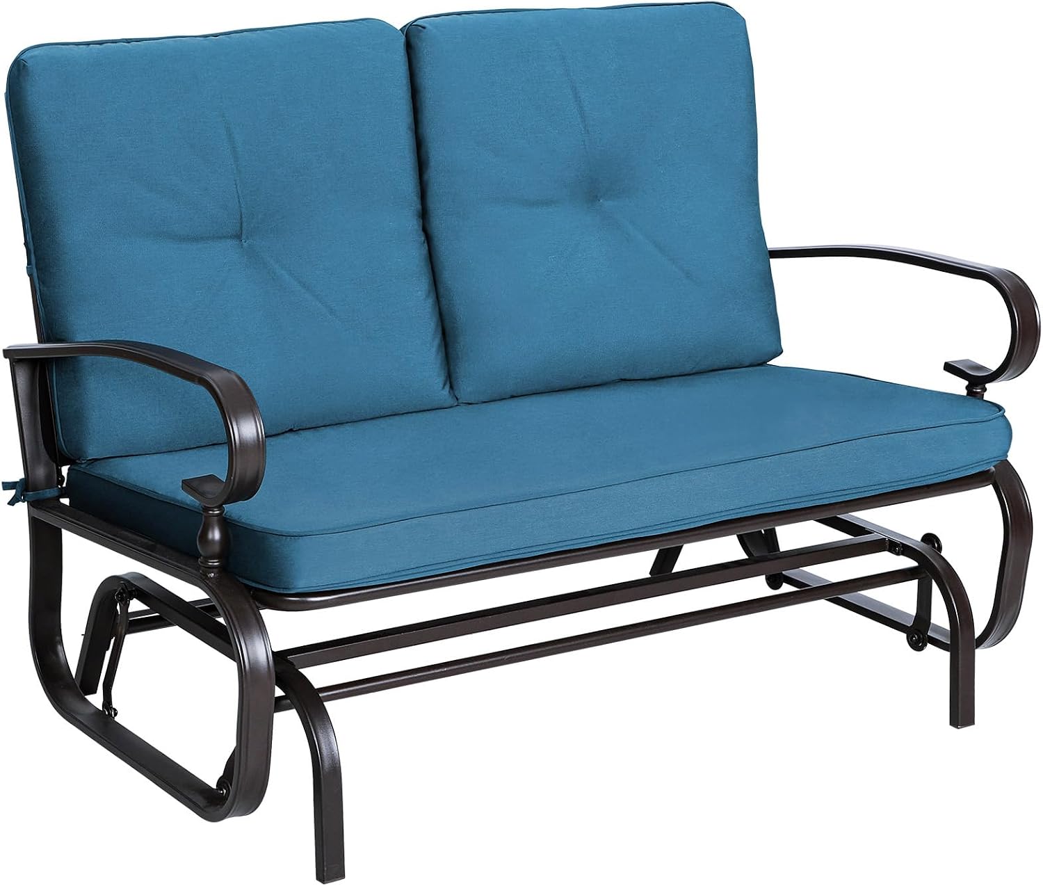 Incbruce Outdoor Glider Rocking Chair Patio Glider Bench for 2 Person, Porch Loveseat Seating Patio Steel Frame Chair Set with Cushion for Porch, Patio, Garden (Blue)