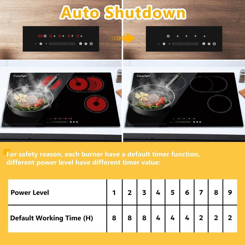 30″ Built-In Electric Ceramic Cooktop, 7400W 4 Burners, Dual Ring Heating, Easy Touch Control, Works with All Cookware