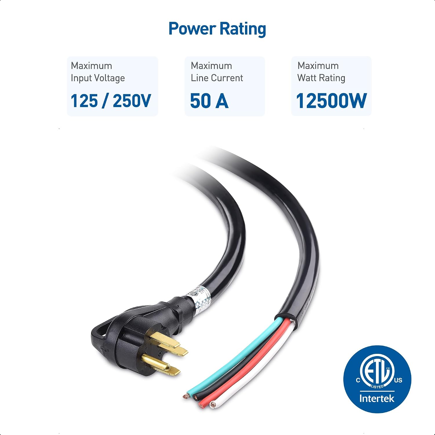 Cable Matters 4 Prong Replacement 50 AMP RV Power Cord - 25ft, 6/8 AWG, Generator Extension Cord, Compatible with Tesla Plug/EV Plug / J1772 Connector (NEMA 14-50P to 4 Wire)