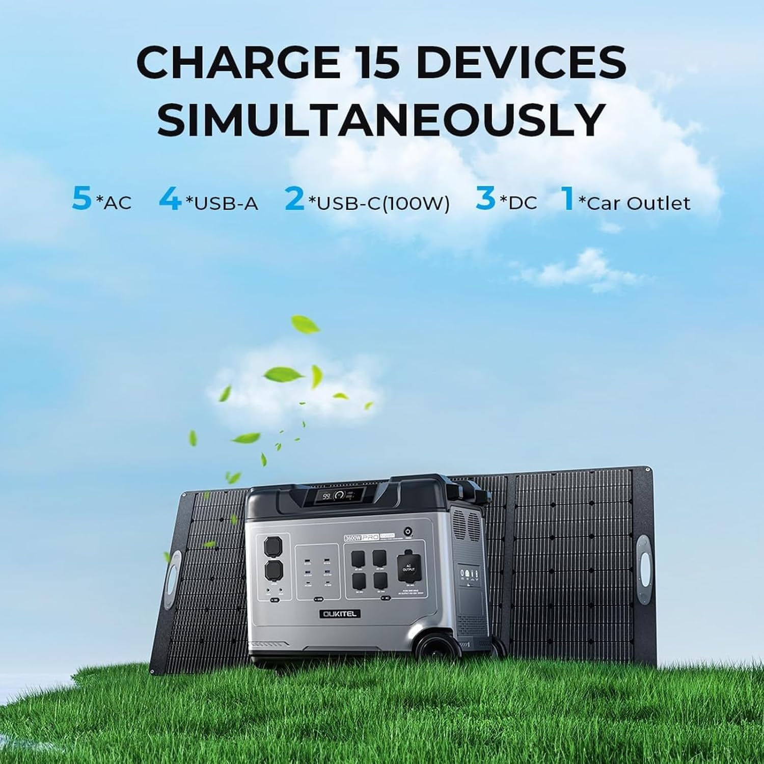 OUKITEL P5000 Pro 5120Wh Portable power station with 500W Solar Panel, Solar Generator LiFePO4 battery 3600W AC Output(6000 Peak) & 1800W Fast Charge for Home Backup, Outdoor Camping with APP Control