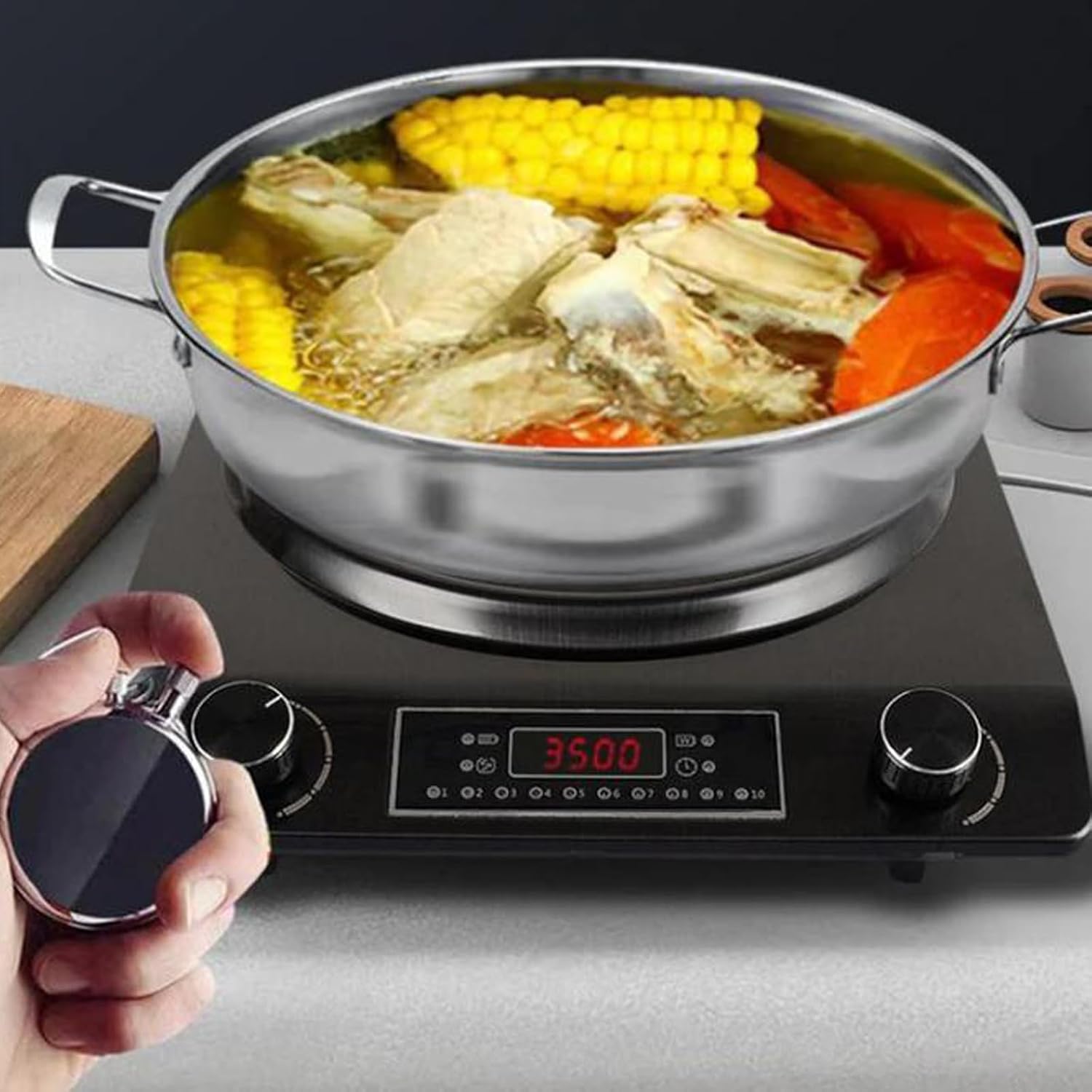 3500-Watt Induction Hob, 10 Temperature Settings, Newbeew Portable Multifunctional Commercial Induction Cooktop, with LCD Display & Touch/Knob Control, Innovative Concave Design (Black)
