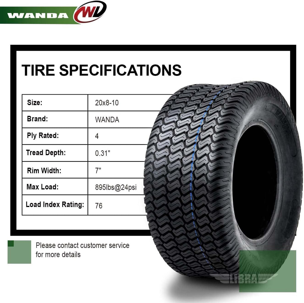 WANDA 20x8-10 20x8x10 Lawn Mower Cart Turf Tires /4 ply w/Warranty-Set 2