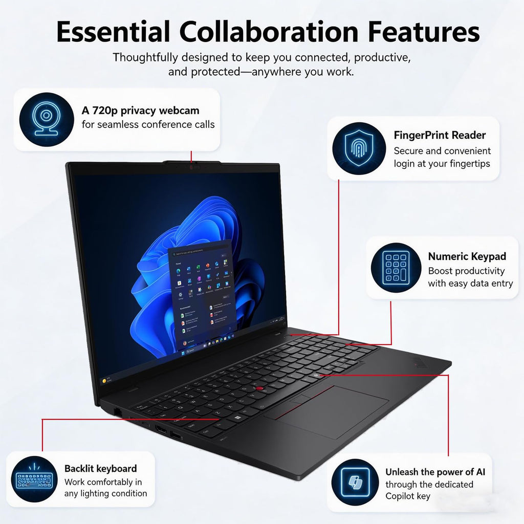 Lenovo ThinkPad L16 Business Enterprise AI PC Laptop, 16' FHD+, Intel 12-Core Ultra 5 225U (> Ultra 7 155U), 2x Thunderbolt 4, IST Computer Customized 16GB/32GB/64GB RAM, 512GB/1TB/2TB SSD, Win 11 Pro
