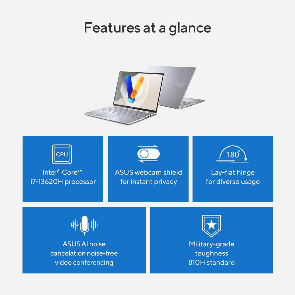 ASUS Vivobook 16 Laptop, 16' WUXGA 60Hz Display, Intel Core i7-13620H, Intel UHD Graphics, 16GB RAM, 512GB SSD, Windows 11, Cool Silver, F1605VA-BS74