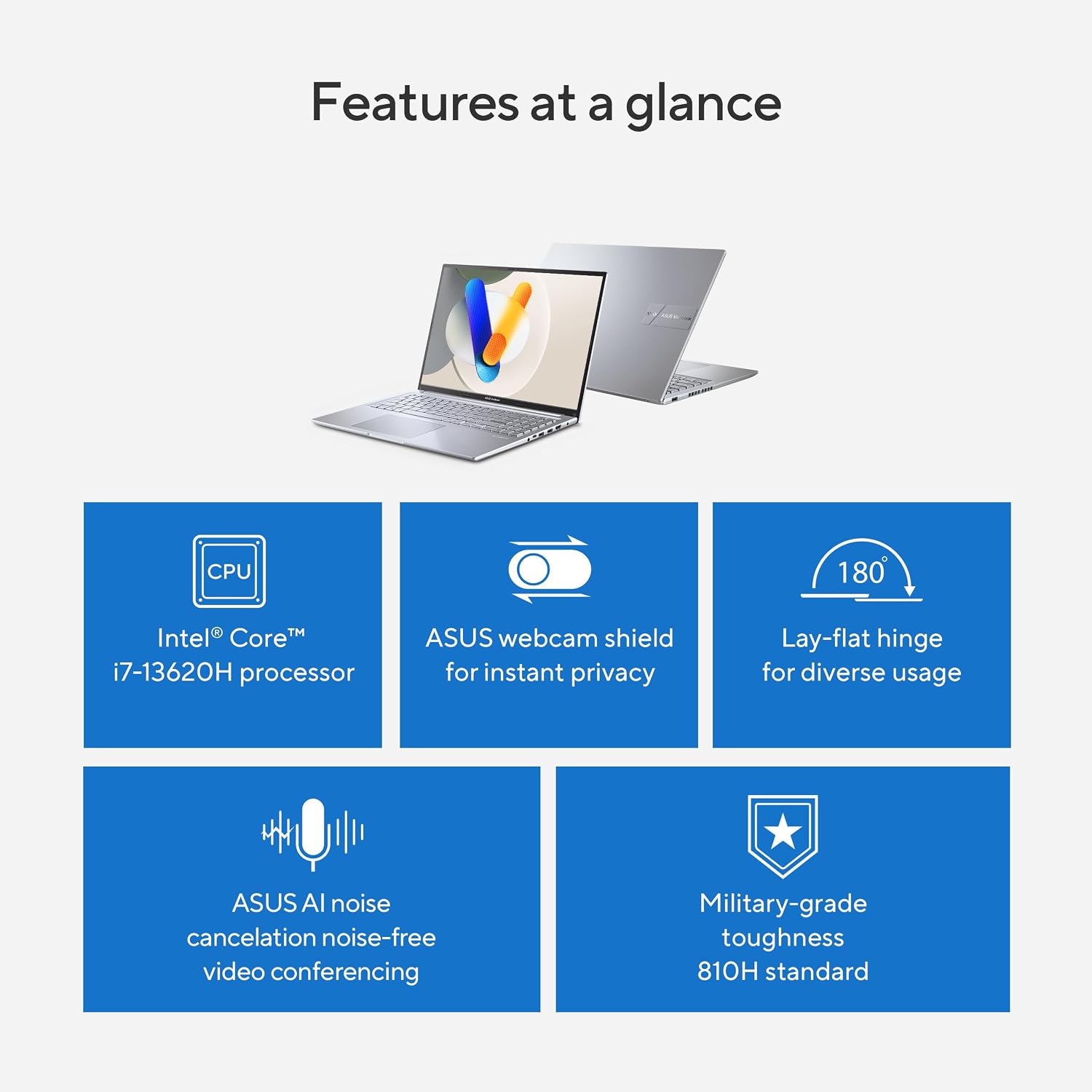ASUS Vivobook 16 Laptop, 16' WUXGA 60Hz Display, Intel Core i7-13620H, Intel UHD Graphics, 16GB RAM, 512GB SSD, Windows 11, Cool Silver, F1605VA-BS74