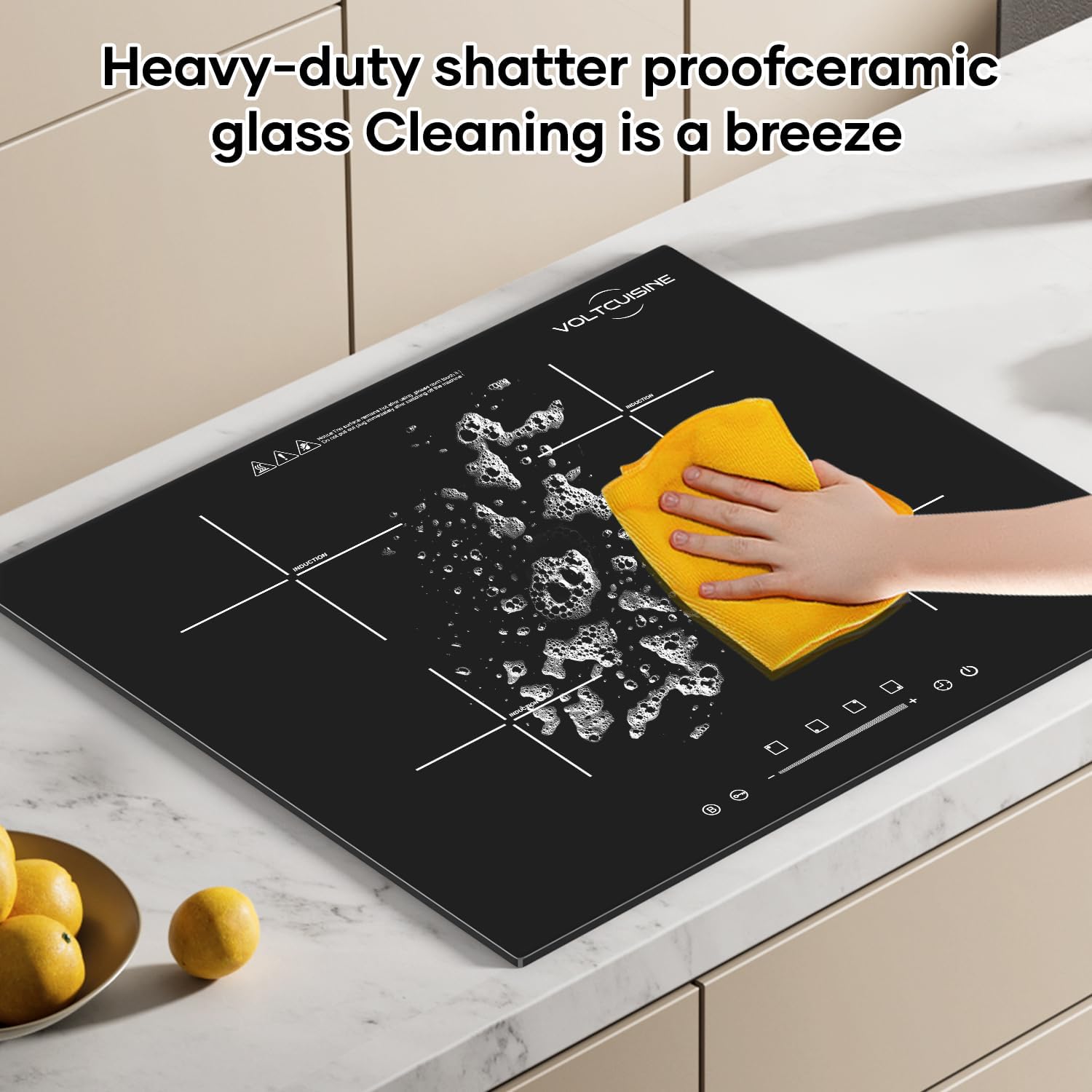 24 Inch Built-in Induction Cooktop, 4 Burner 6600W Electric Cooktop, Touch Control, Timer & Child Lock, Easy-Clean Black Glass