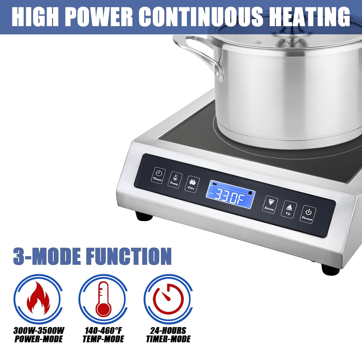 Commercial Induction Cooktop, Portable Electric Countertop Burner with Sensor Touch and LCD Screen(3500W/220V),Commercial Grade Induction cooker for Hotel Restaurant School