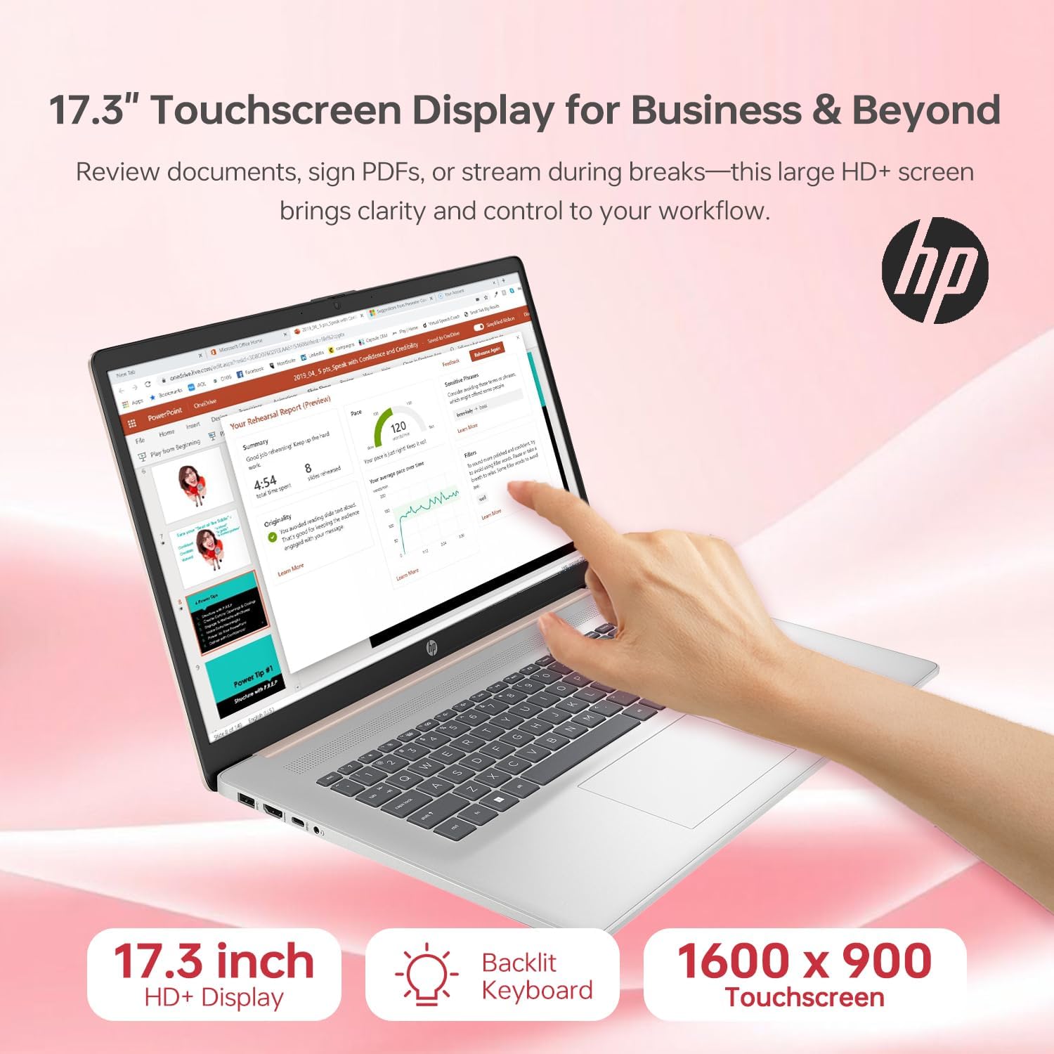 HP 2024 17t Business Professional Rose Gold Laptop, 17.3' HD+ Touchscreen, Intel Core i5-1334U, 16GB RAM, 1TB SSD, Webcam, FP Reader, Backlit KB, HDMI, Wi-Fi 6, Windows 11 Pro