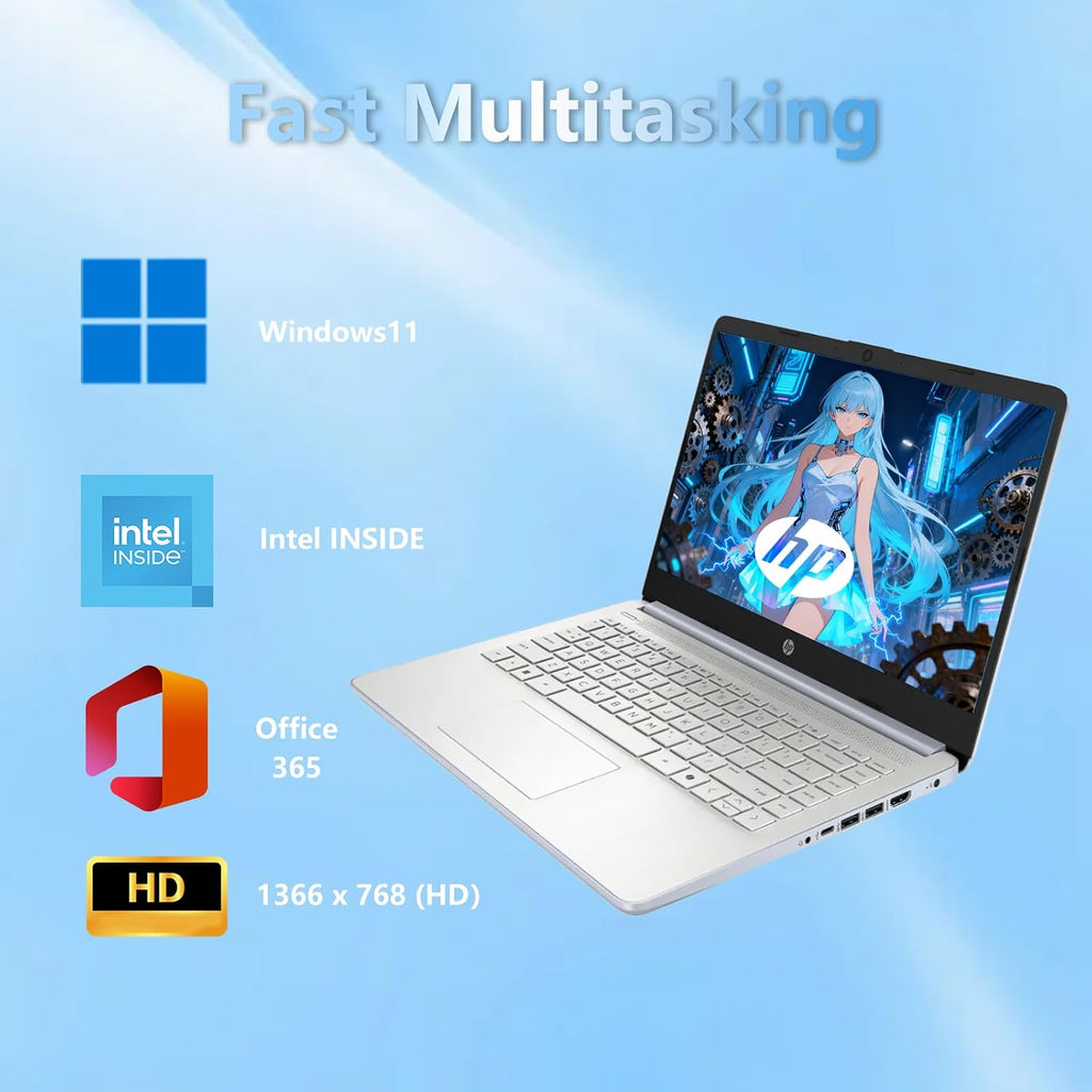 HP 14 Elite Laptop, 8GB RAM, 1.12TB Total Storage (128GB UFS+1TB Cloud), Sky Blue, Office 365, Intel 4-Core, Win11, Copilot AI, 11Hr Battery, Alpacatec Mouse
