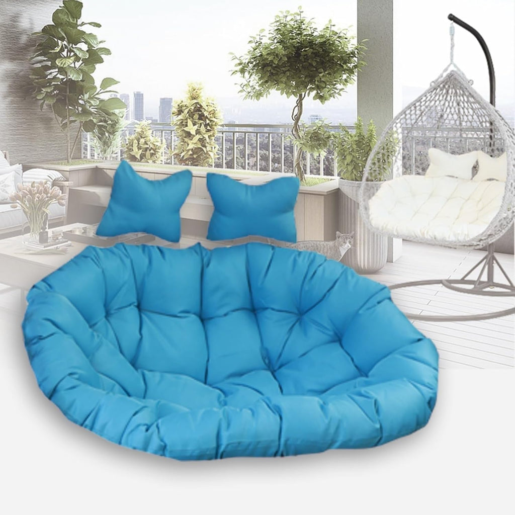 Double People Swing Chair Cushion, Washable Hanging Egg Chair Replacement Cushions, 2 Seater Waterproof Hanging Hammock Chair Seat Pads with 2 Detachable Pillow for Outdoor & Indoor, Sky Blue