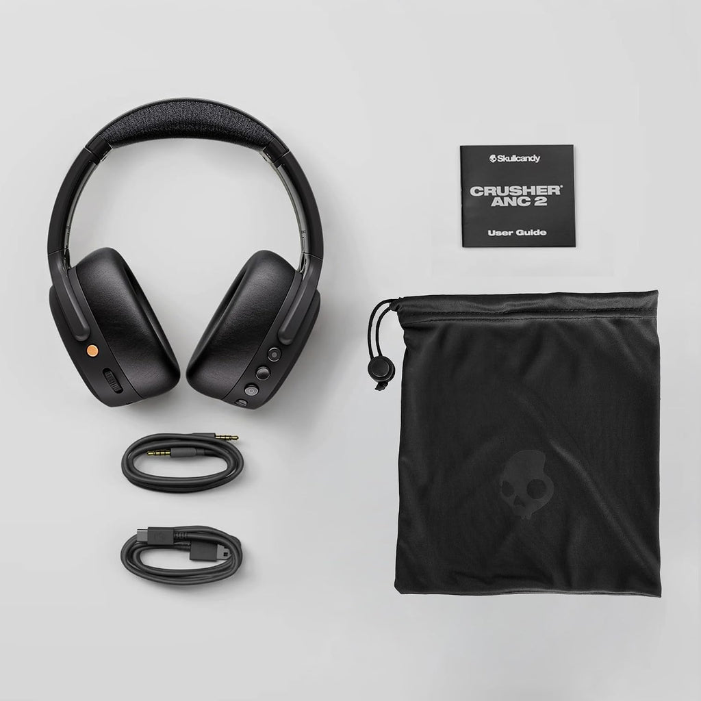 Skullcandy Crusher ANC 2 Wireless Over-Ear Bluetooth Headphones with Multi-Sensory Bass, Active Noise Cancelling, Up to 60 Hours Battery, Microphone for iPhone Android - Drab