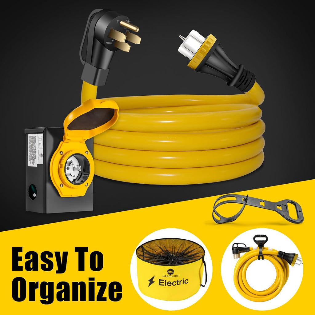 50 Amp Generator Cord with Pre-Drilled Power Inlet Box, Real Heavy Duty STW 6/3+8/1 AWG,125V/250V NEMA 14-50P to SS2-50R Generator Extension Cord with Extra Hose Storage Bag,ETL Listed (15FT)