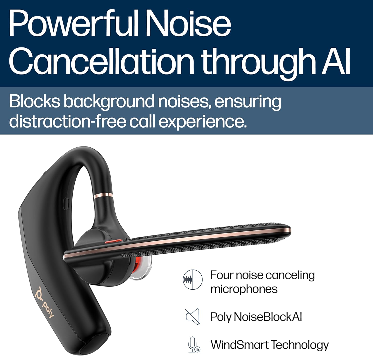 Poly Voyager Legend 50 UC Bluetooth Headset with Charging Case - 4 Noise-Canceling Mics, AI NoiseBlockAI & WindSmart Tech - Bluetooth Headphones with Mic, Smart Call Controls, All-Day Comfort