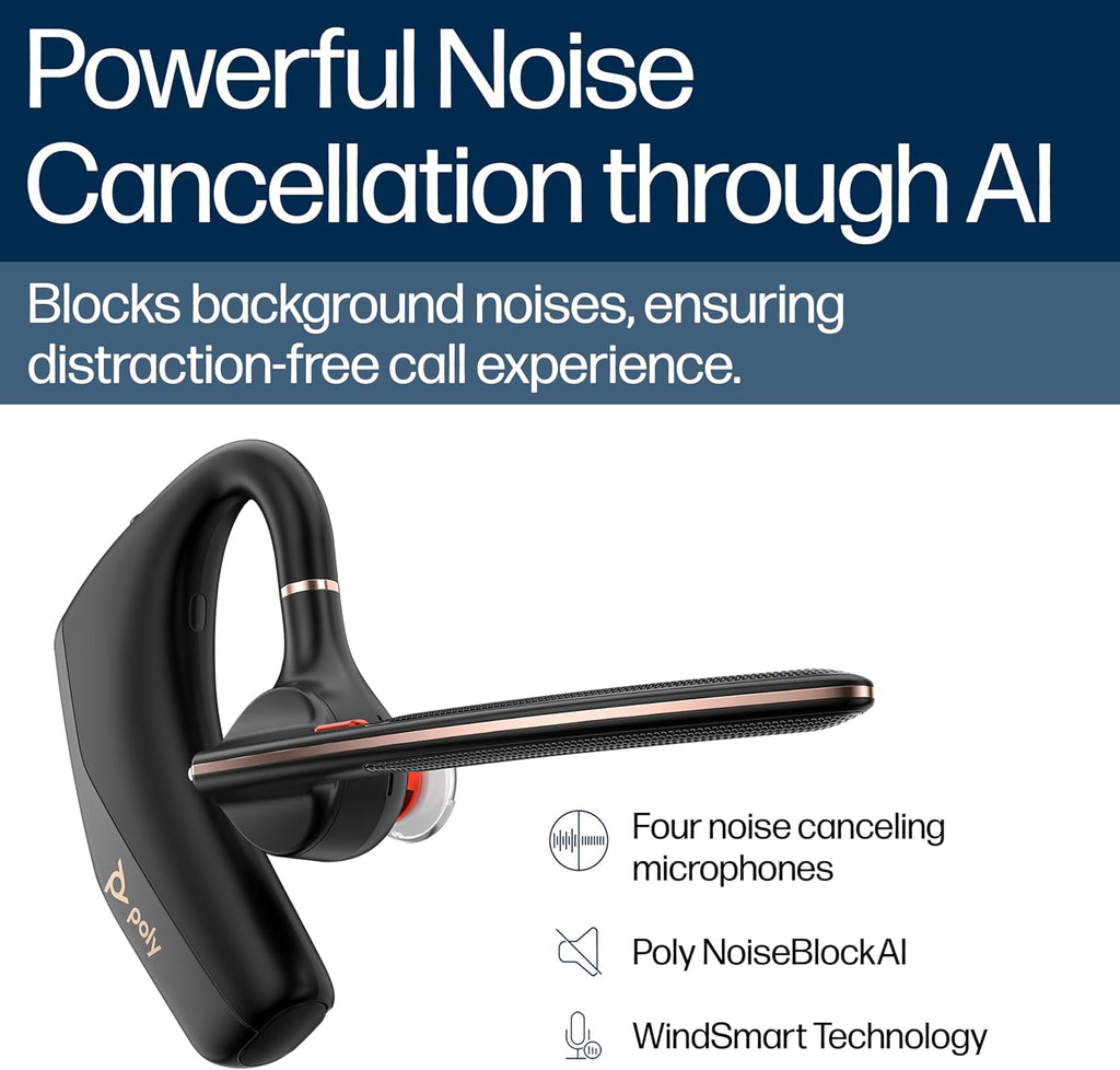 Poly Voyager Legend 50 - Bluetooth Headset - Wireless Headset with Mic - Four Noise-Canceling Mics, AI Noise Block & WindSmart Technology - Connectivity & Smart Call Controls - All-Day Comfort