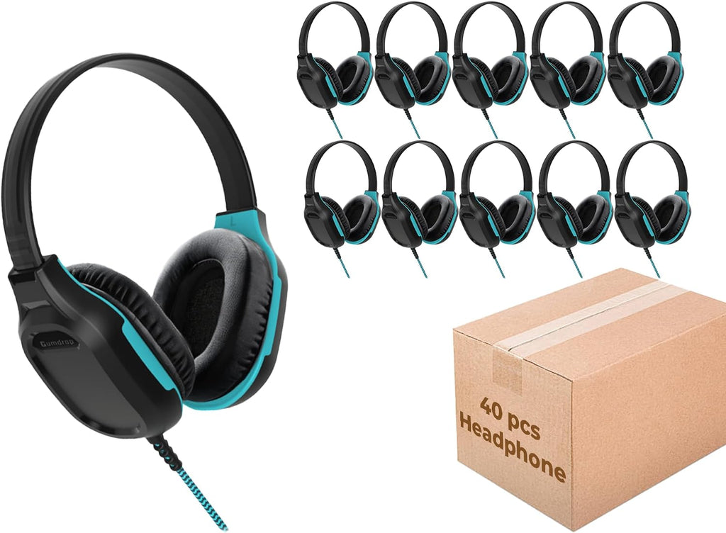 Gumdrop DropTech On-Ear Wired Headphones No Mic | 3.5 mm (40 Pack) - Long Tangle Free Chew-Proof Cord - Rugged Reliable Drop Tested and Comfortable for Kids K-12 Students Classroom and School Use