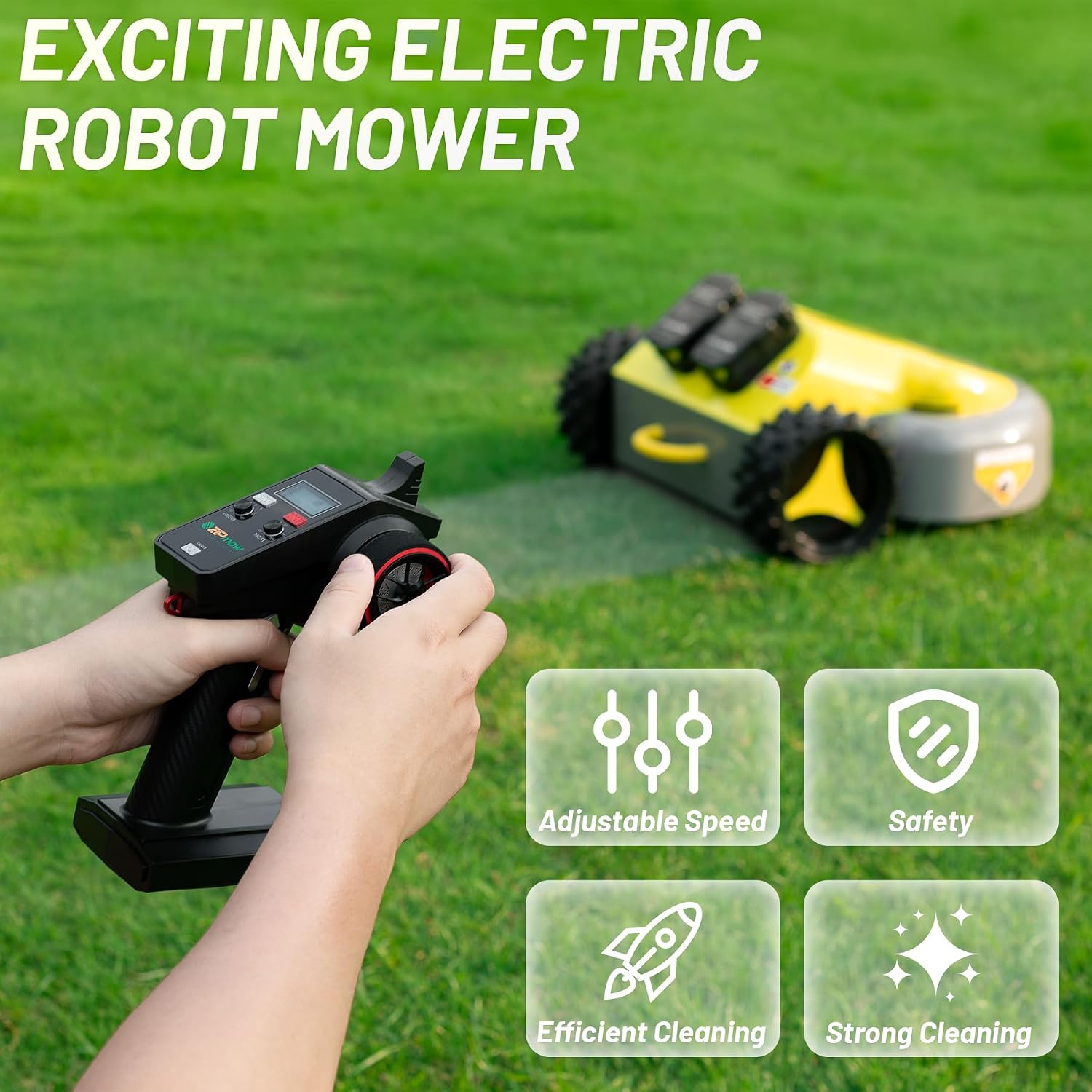 Remote Control Lawn Mower - Battery Powered Rc Lawn Mower, Cut Height 2.0'-3.0', 40% Slope, Remote Control with Adjustable Speeds, 100% Electric All-Wheel Drive