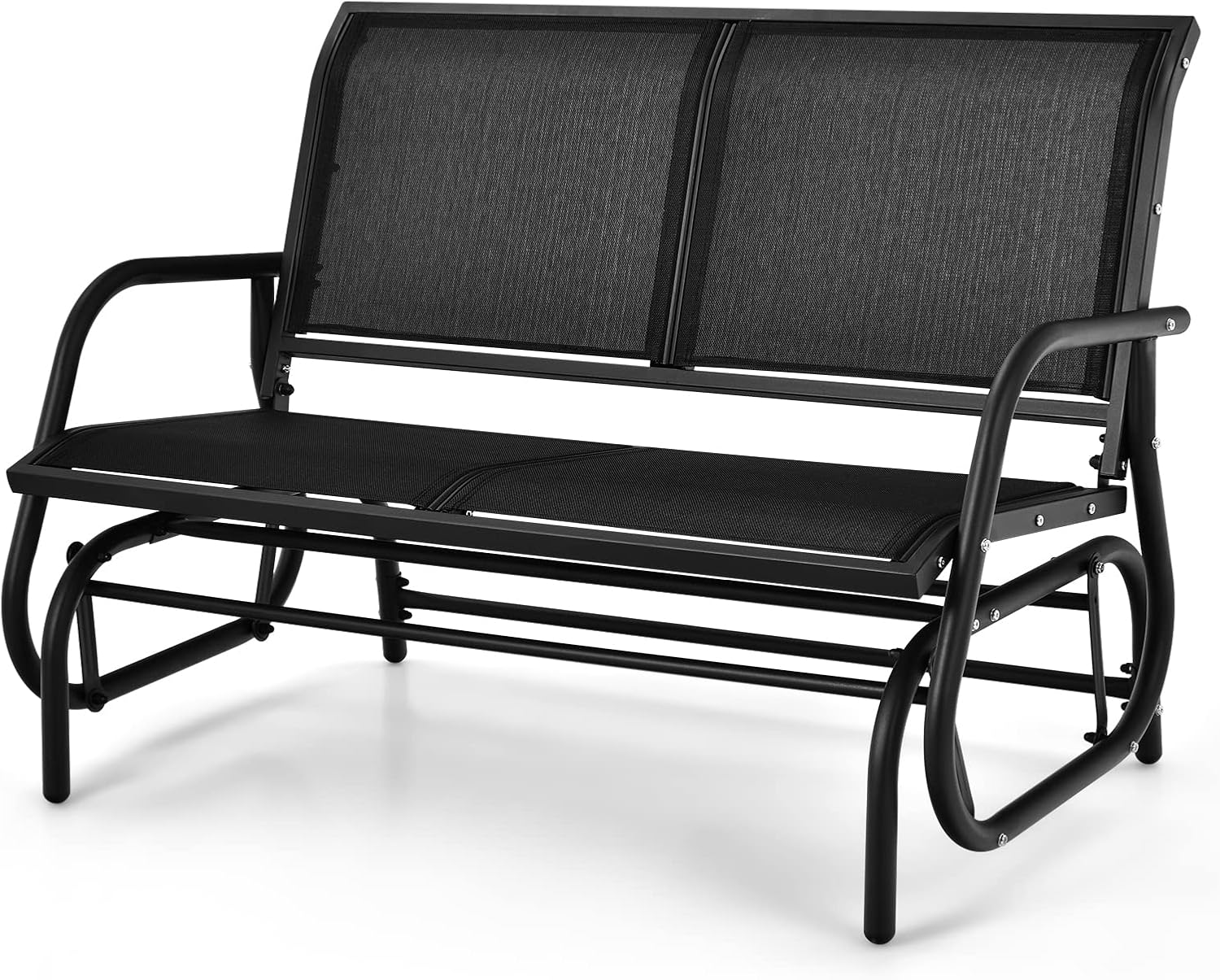 Tangkula 2 Person Patio Glider, Outdoor Swing Bench Rocker Glider Loveseat Chair with Heavy-Duty Steel Frame, Breathable Seat Fabric, Rocking Lounge Chair for Poolside, Garden, Backyard, Porch (Black)