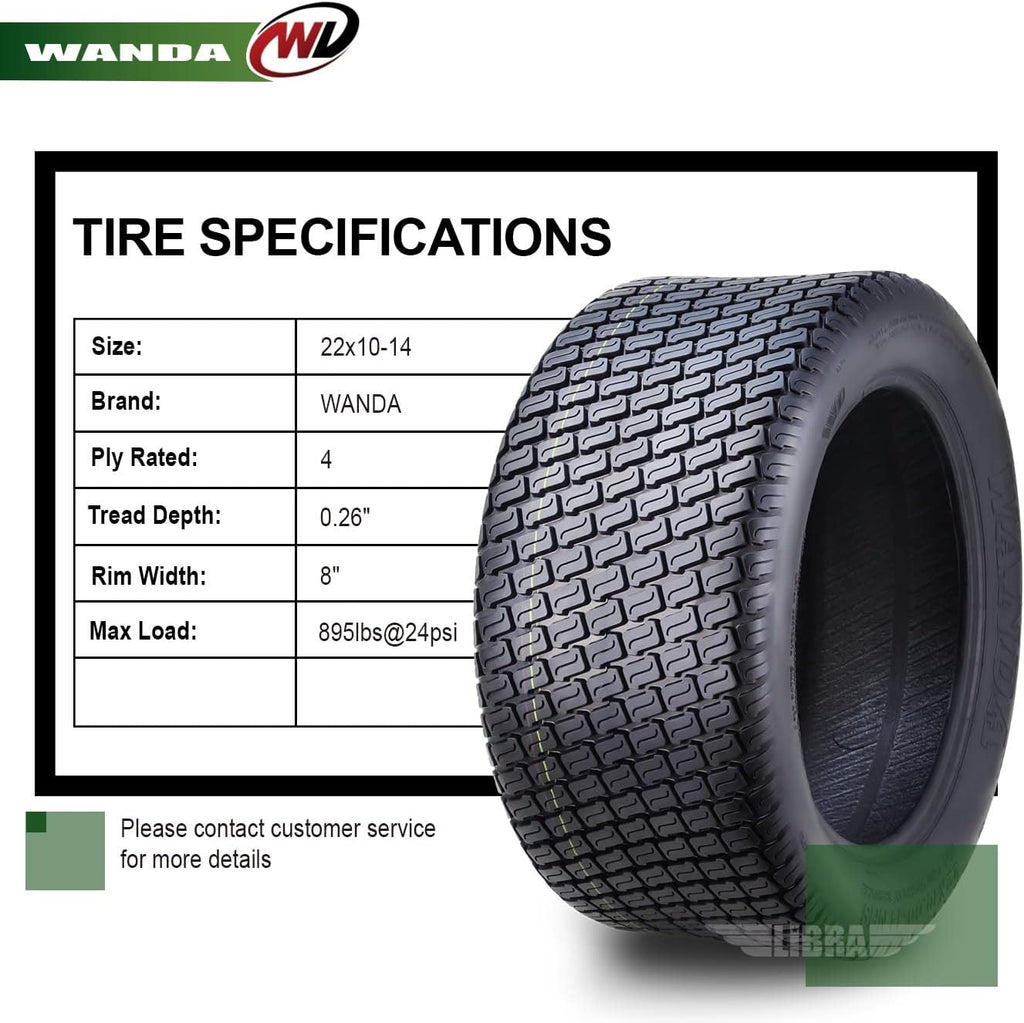 WANDA 22X10-14 Lawn Mower Tractor Cart Turf Tires 4 Ply 22x10x14 -Set 2-13216