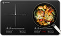 AMZCHEF Portable-Induction-Cooktop-2-Burner-ETL-Certified: 18 Power & 20 Temperature Levels Induction Burners 1800W, Independent Control,10-hour Timer, Safety Lock, Low Noise Electric Cooktops