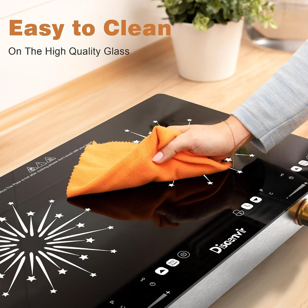2 Burner Electric Cooktop 110V - 24 Inch(22.2'x 13.07') Countertop Electric Stove with Handles 2000W, Two Burner Ceramic Burner with Touch and Knob Control, Timer, Safety Lock, 120V Plug in