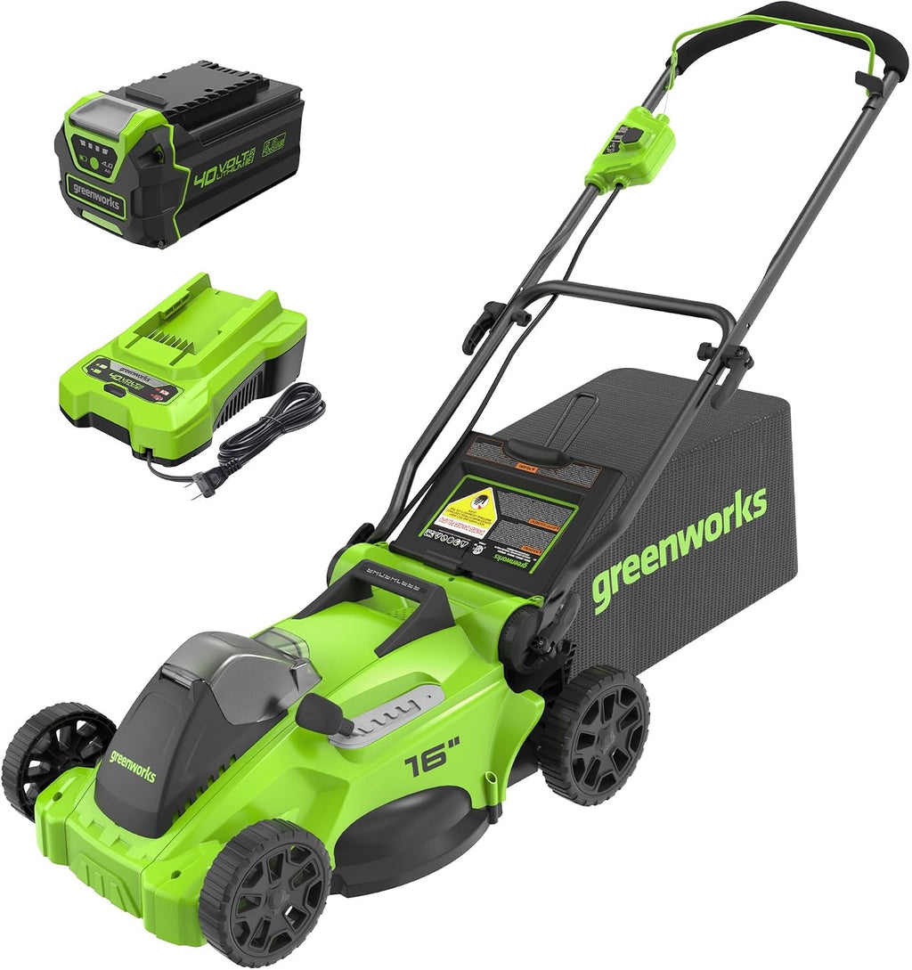 Greenworks 40V 16' Brushless Cordless (Push) Lawn Mower (75+ Compatible Tools), 4.0Ah Battery and Charger Included