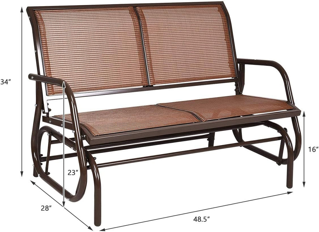 Giantex Swing Glider Chair 48 Inch with Spacious Space, 2 People Lounge Cozy Patio Bench Outdoor & Indoor for Patio, Backyard, Poolside, Lawn Steel Rocking Garden Loveseat (Brown)