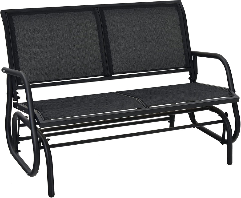 Giantex Swing Glider Chair 48 Inch with Spacious Space, 2 People Swing Lounge Glider Chair Cozy Patio Bench Outdoor & Indoor for Patio, Backyard, Poolside, Lawn Steel Rocking Garden Loveseat (Black)