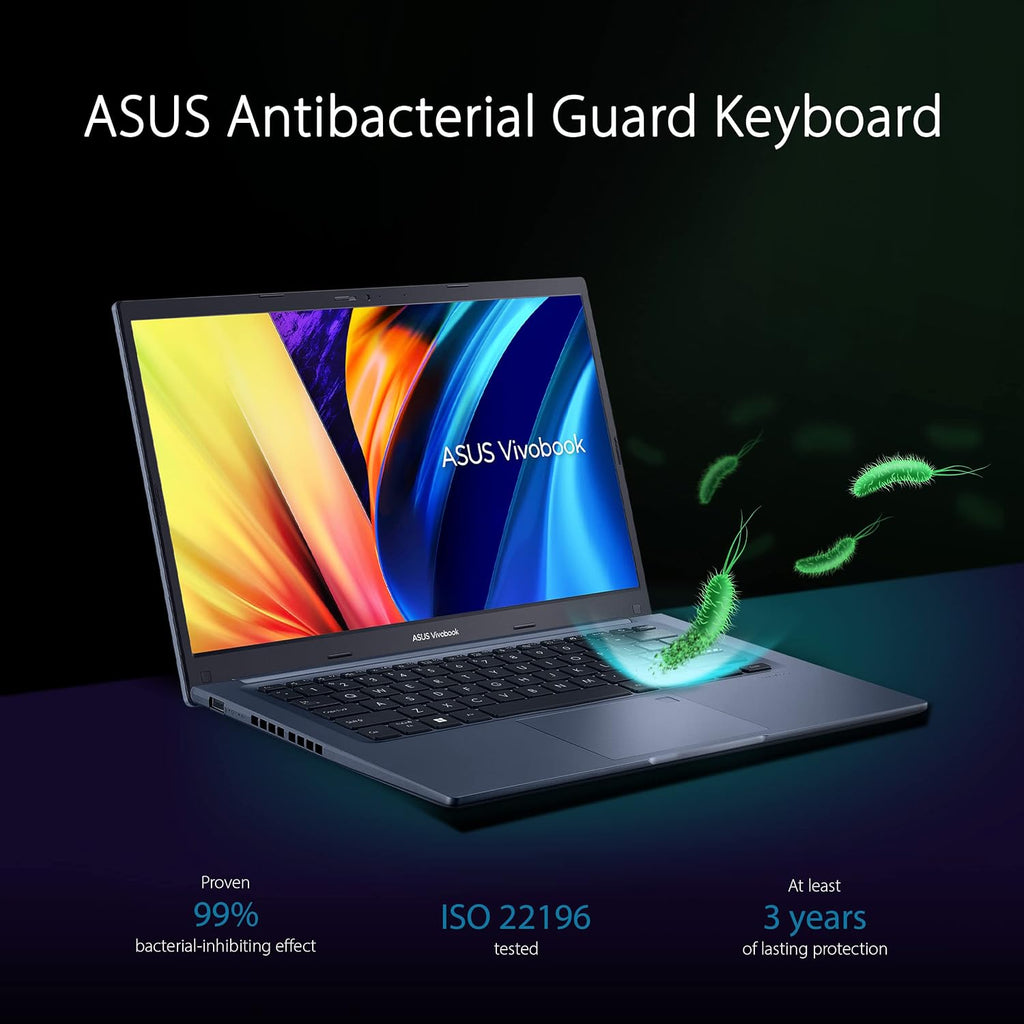 ASUS VivoBook 14 Slim Laptop, 14' FHD Display, Intel Core i3-1215U CPU, Intel UHD Graphics, 4GB DDR4 RAM, 128GB SSD, Fingerprint Sensor, Windows 11 Home, Quiet Blue, F1402ZA-AB31