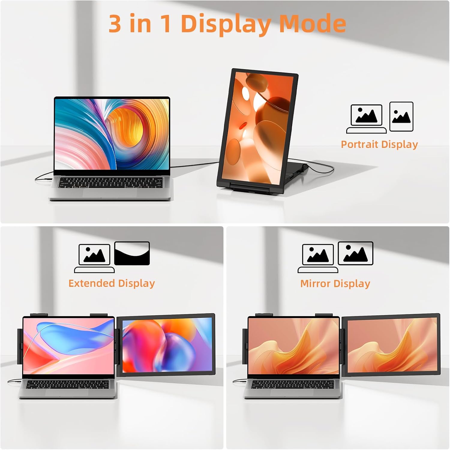 Laptop Screen Extender, 14' FHD IPS 1080P Portable Monitor for Laptop Mini HDMI/Type-C PC Display Extender Fits 14'-16.5' Laptops,Plug & Play for Windows/Mac/Android/Switch/PS5