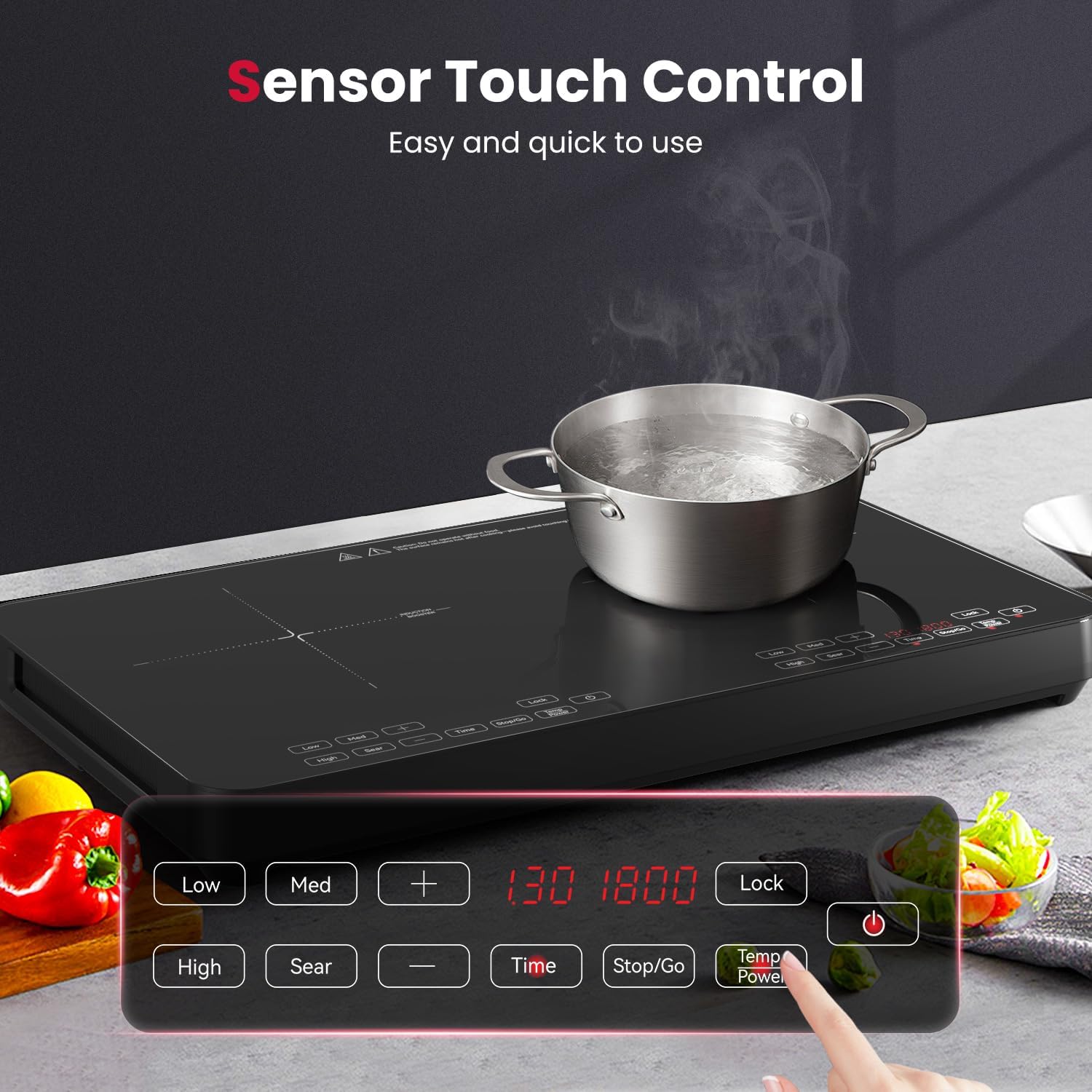 GASLAND SwiftChef Double Burner Induction Cooktop, 1800W Induction Countertop with 8 Power Levels, Dual Cooker with Sensor Touch Control, Child Safety Lock & Timer, ETL-certified for Tiny House
