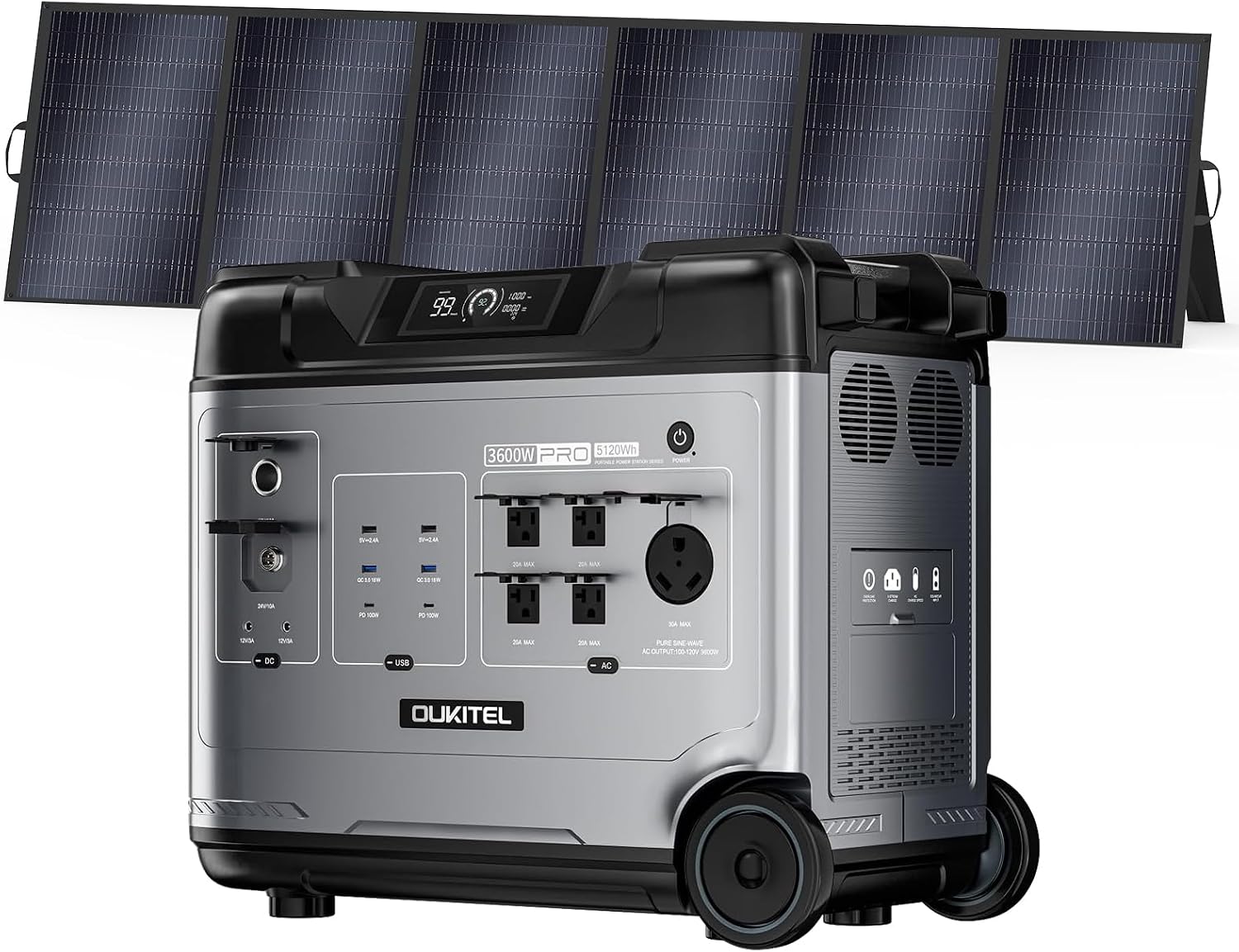 OUKITEL P5000 Pro 5120Wh Portable power station with 500W Solar Panel, Solar Generator LiFePO4 battery 3600W AC Output(6000 Peak) & 1800W Fast Charge for Home Backup, Outdoor Camping with APP Control