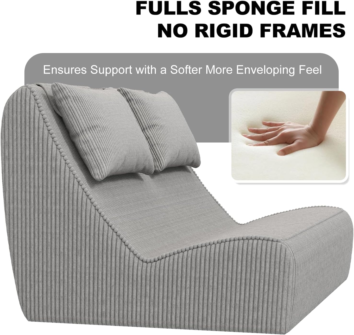 Giant Bean Bag Chair for Adults - Indoor Chaise Lounge with Pillows & Ottomans, Upholstered Loveseat Floor Sofa Chair for Reading, Gaming, Napping, and Movies (Gray)