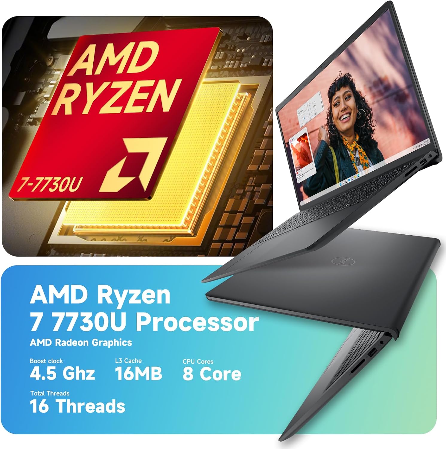 Dell Inspiron 15 Touchscreen Laptop, 15.6' FHD IPS Display, AMD Ryzen 7 7730U, 20GB RAM 1TB SSD, Wi-Fi 6, AMD Radeon Graphics, Windows 11 Pro, Copilot AI, Numeric Keypad, Business & Student Laptop