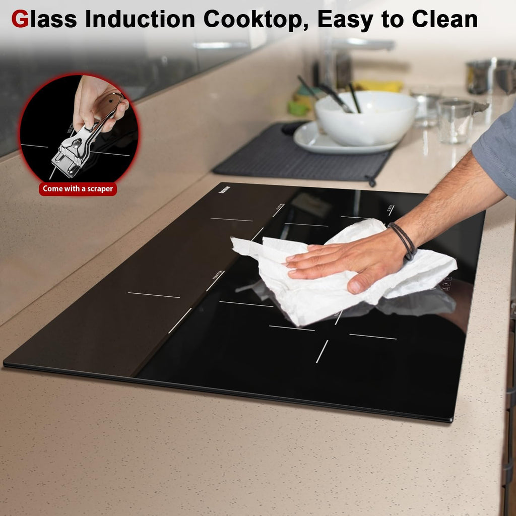 Karinear 30 Inch Induction Cooktop, 4 Burners Electric Cooktop With Touch Control, 9 Power Level Drop-in Induction Stove top, Child Safety Lock & Timer, 7200w,220V, No Plug(come with a pot)