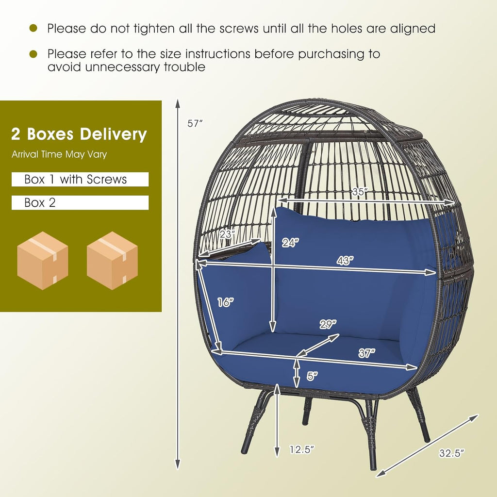 Giantex Oversized Wicker Egg Chair, Outdoor & Indoor Hammock Chair with Thick Cushions, 2-Person PE Rattan Lounge Chair Swing Chair for Patio, Backyard,Porch, 450 LBS Weight Capacity (Dark Blue)