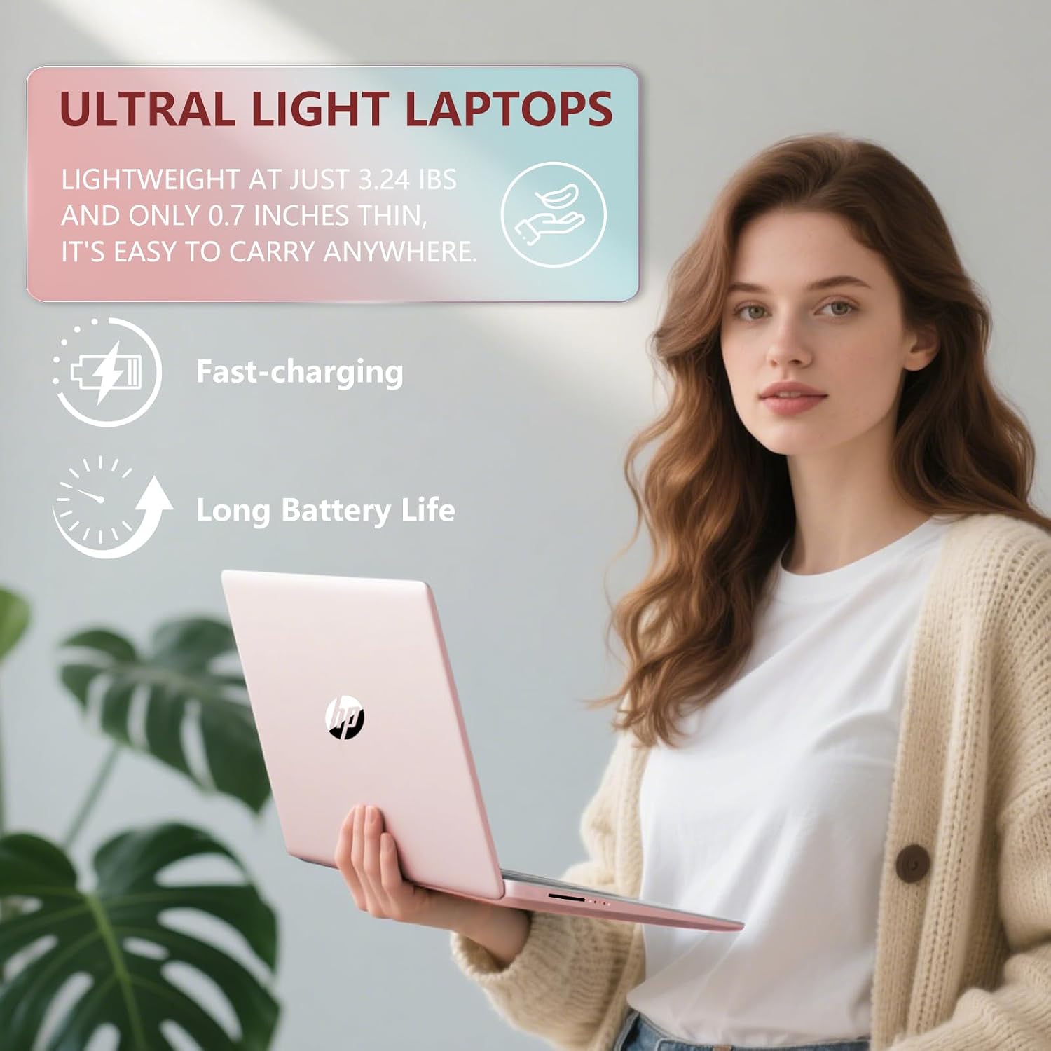 HP 14 Elite Laptop, 8GB RAM, 1.12TB Total Storage (64GB+64GB MSD+1TB Cloud), Rose Gold Pink, Office 365, Intel Multi-Core, Win11, Copilot AI, 11Hr Battery, Alpacatec Mouse