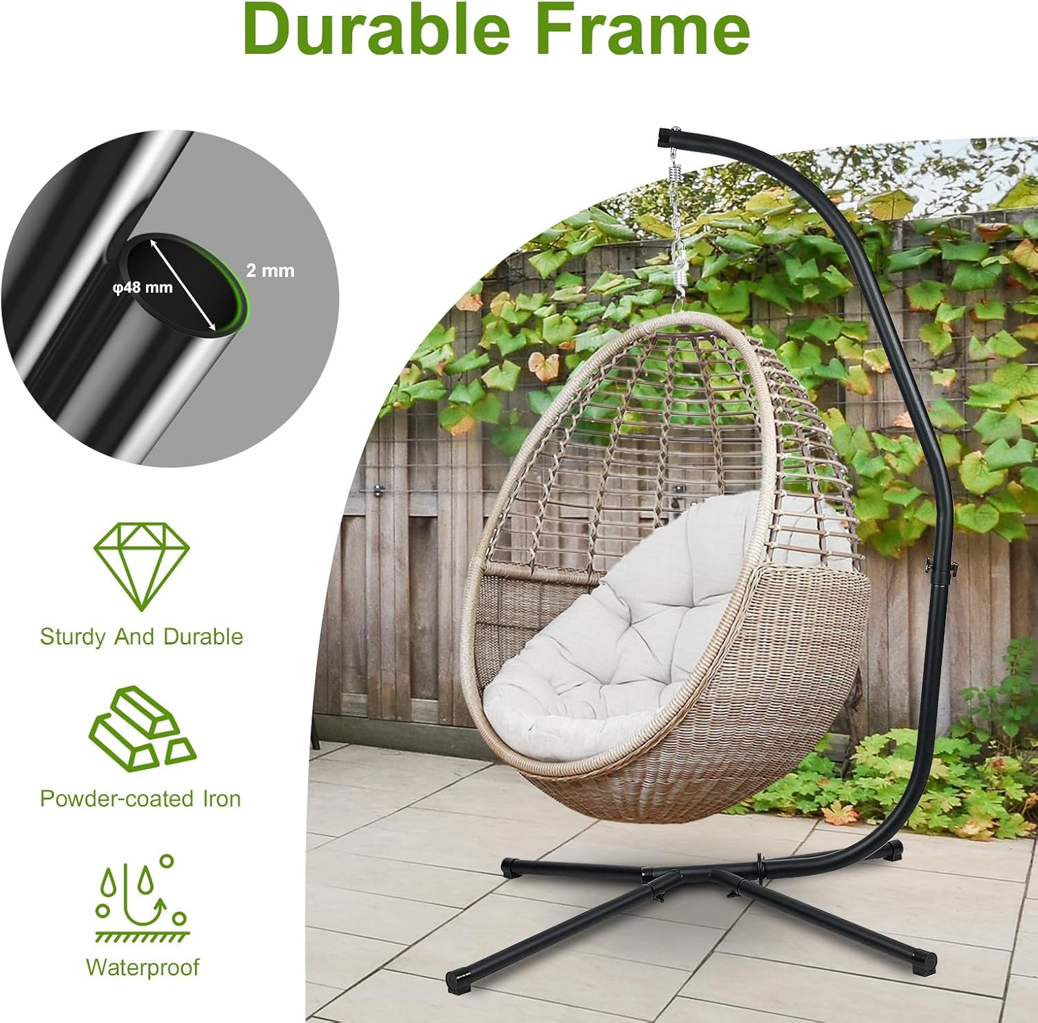 Hammock Chair Stand Only, Heavy Duty Steel C-Stand with Spring Hook, Max Load 300lbs, for Indoor, Outdoor, Black