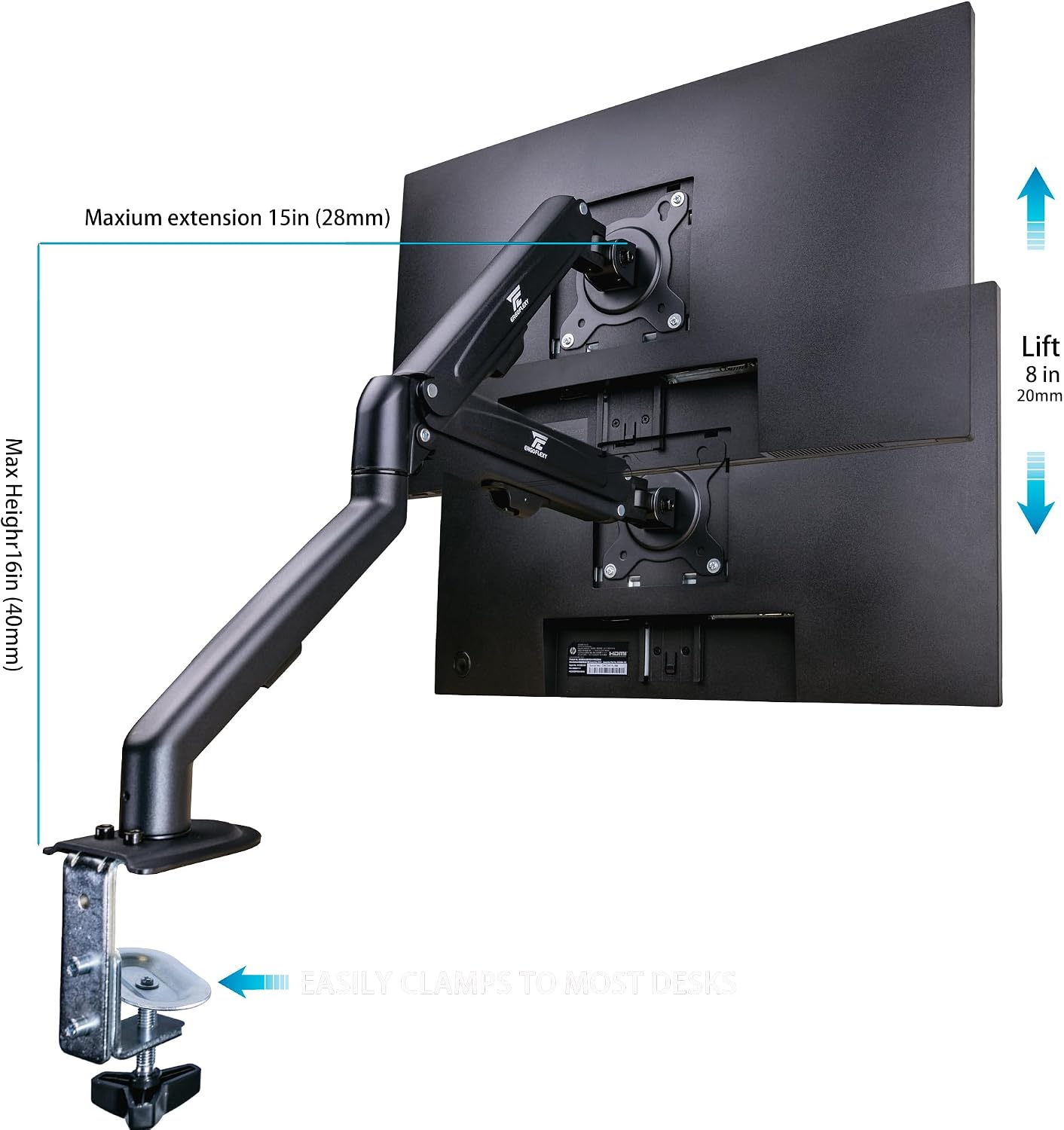 Lenovo ThinkVision 24' FHD IPS Monitor w/ 4ms Response Time, 100 Hz Refresh Rate, VESA Mount (100mm), Flicker Free, HDMI, Black w/DKZ Hub & ErgoFlexy Single Mount Arm
