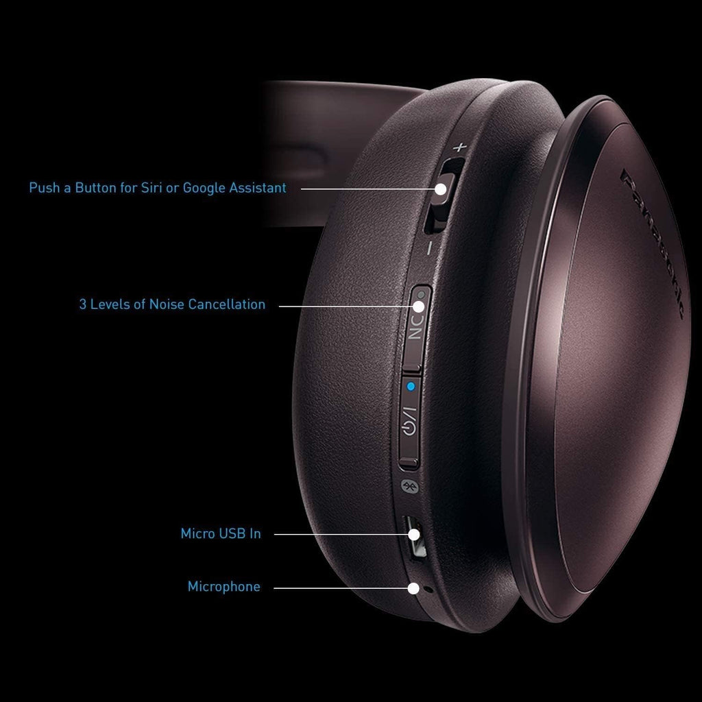 Panasonic Noise Cancelling Over The Ear Headphones with Wireless Bluetooth, Alexa Voice Control & Other Assistants – Brown (RP-HD805N-T), One Size Fits All