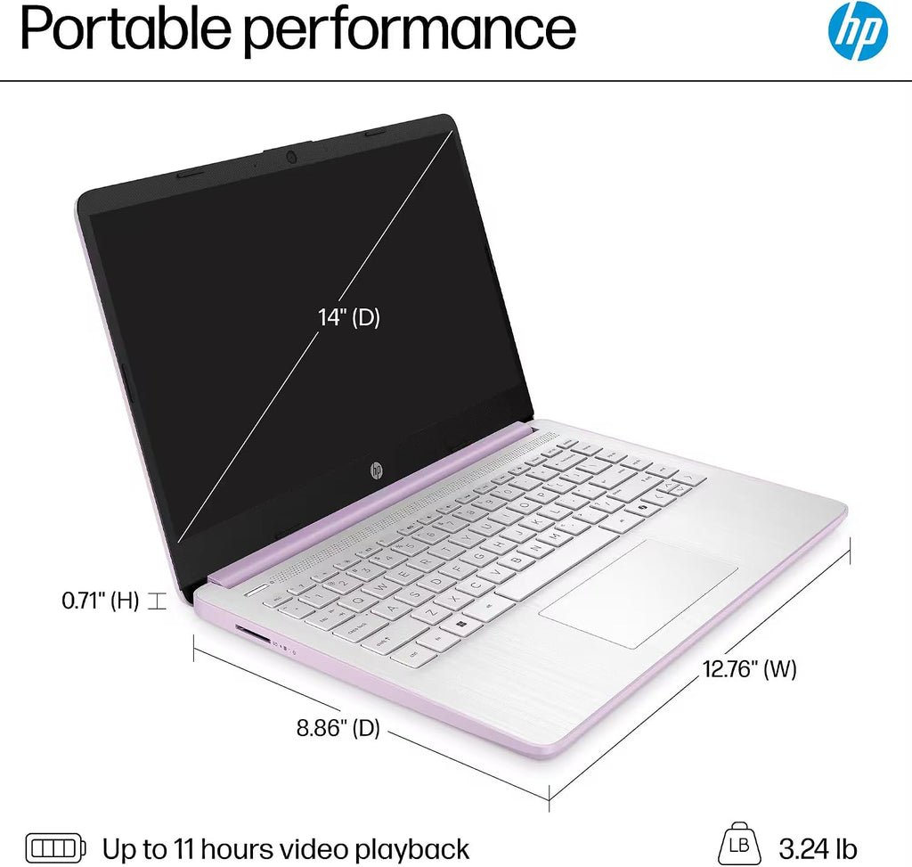 HP 14' Laptop Computer 2025-2026 Business Student, Copilot AI, Lifetime Office, 4-Core Intel CPU, 8GB RAM, 628GB Storage (128GB UFS +500GB Ext) Wi-Fi 6, 10+ Hrs, MarxsolAccessory, Win 11 Pro, Lavender