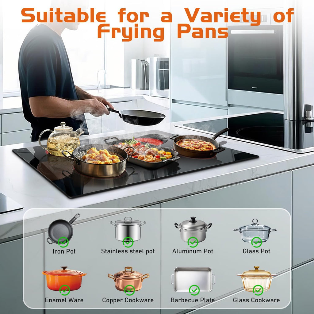Noxton 36 Inch Electric Cooktop 5 Burner Electric Stove Top, Built-in Radiant Ceramic Cooktop with Extended Zone, Sensor Touch Control, Child Safety Lock, Timer, Pause, 8400W 240V Hard Wire