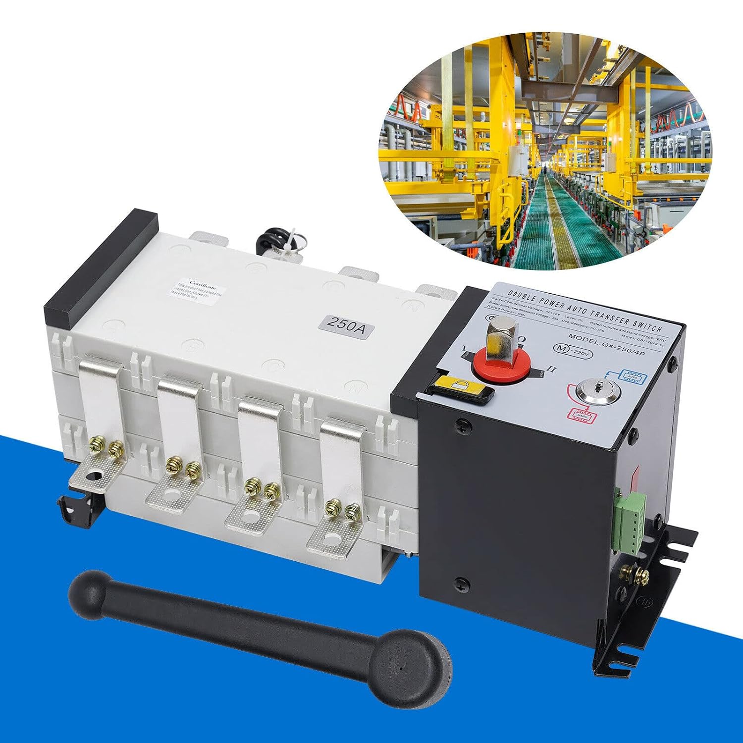 Automatic Transfer Switch, 250A 4P Industrial Dual Power Generator Changeover Switch, Mini AC110V/60hz (4P 250A)