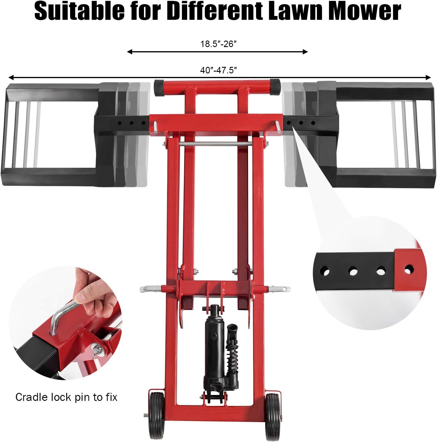 Goplus Lawn Mower Lift, 500LBS Capacity Zero Turn Mower Lift with Hydraulic Jack, Non-Slip Wheels, Adjustable Movable Lawn Mower Lift Jack for Riding Tractors, Lawnmowers
