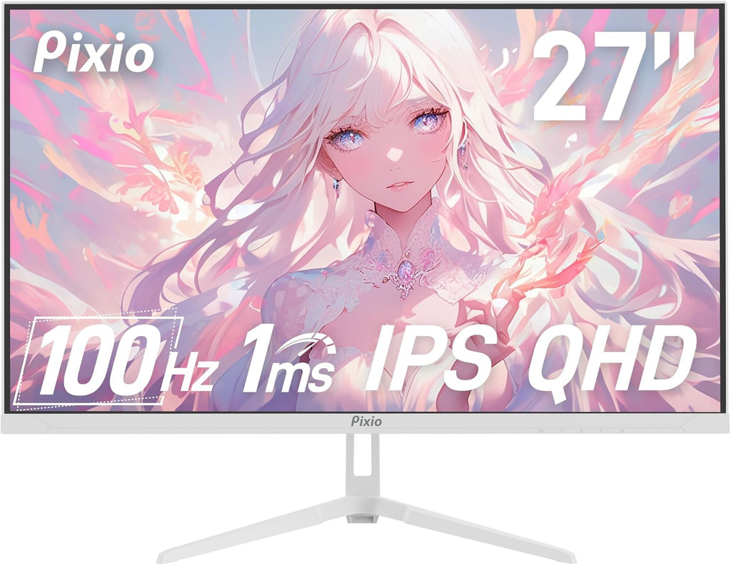 Pixio PX275 Wave White 27 inch 100Hz Refresh Rate QHD 1440p Resolution IPS Panel 1ms MPRT Response Time Gaming Monitor with Adaptive Sync