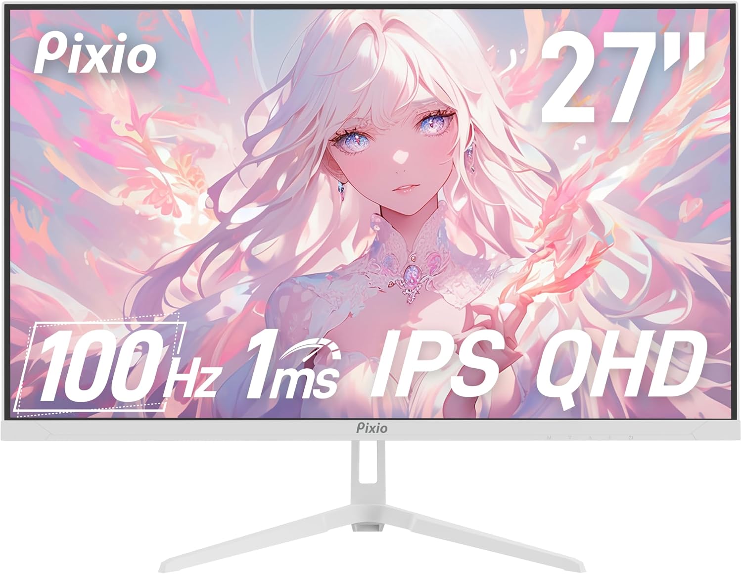 Pixio PX275 Wave White 27 inch 100Hz Refresh Rate QHD 1440p Resolution IPS Panel 1ms MPRT Response Time Gaming Monitor with Adaptive Sync