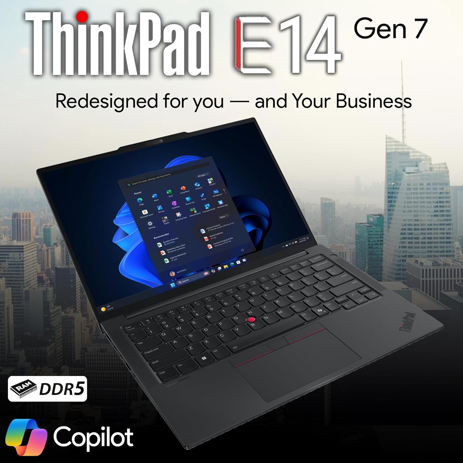 Lenovo ThinkPad E14 Gen 7 14' FHD+ Display, AMD Ryzen 7 250 (Beats Core 7 240H), 16GB DDR5 RAM, 512GB SSD PCIe, Backlit KB, WiFi 6E + BT, RJ-45, FHD Webcam, Windows 11 Pro, AI Business Laptop - Black