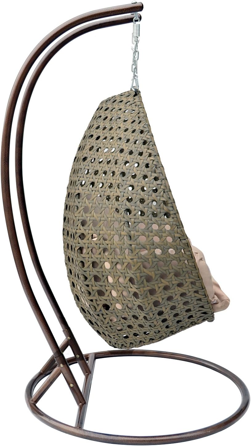 Luxury Comfort 2 Person Outdoor, Patio, Hanging Wicker Swing Chair (X Large, Latte Wicker with Latte Cushion)