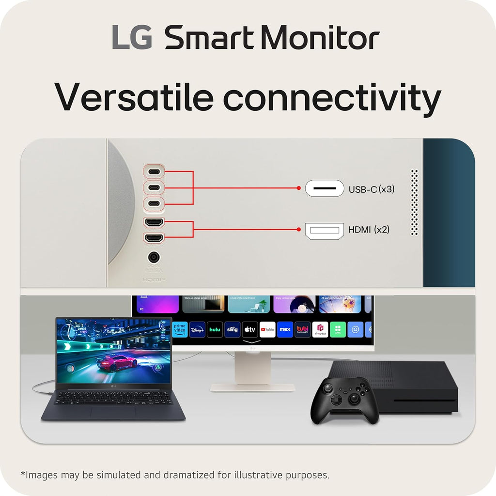 LG 32SR85U-W Smart Monitor 32-inch 4K UHD (3840x2160), IPS Display, webOS 23, USB Type-C 90W PD, Built-in FHD Webcam & Speaker, HDR 10, AirPlay 2, Screen Share, Bluetooth, White